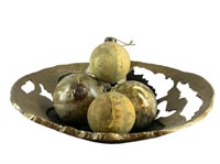 A Heavy Metal Decor Bowl
 w/ Ornament Balls
