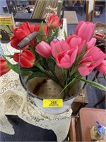 Enamelware Bucket w/ Fake Flowers