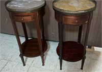 2 Antique French Mahogany Marble Top Side Tables