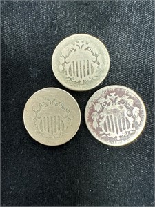Three Shield Nickels with No Date