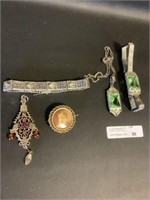 Vtg estate jewelry 1" photo brooch, necklace set