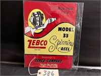 Zebco Model 33 Fishing Reel Metal Sign