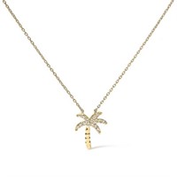 10K Gold Diamond Palm Tree Pendant Necklace