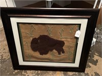 Vintage Framed Embroidered Buffalo