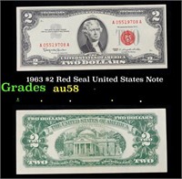 1963 $2 Red Seal United States Note Grades Choice