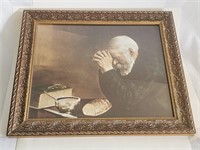 VTG 24X20" GRACE OLD MAN PRAYING PICTURE IN ORNATE