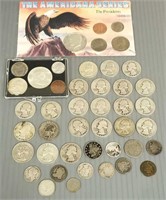 Group of assorted silver coins including seated