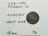 OF) 1568-1592 Johan III Sweden 1/2 Ore