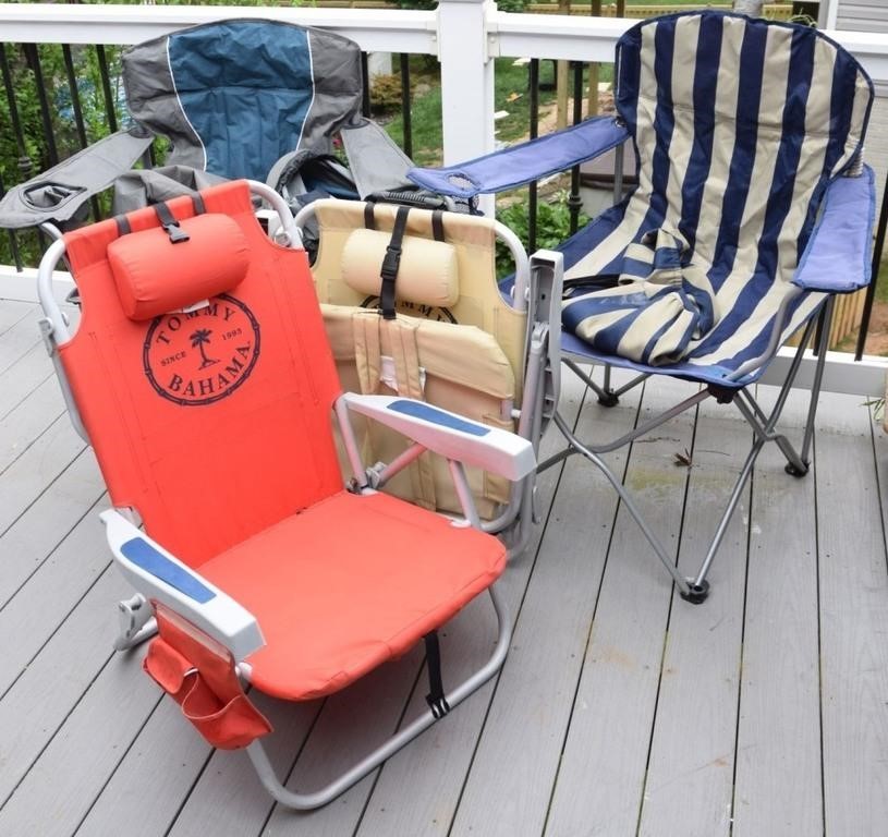 2 Tommy Bahama beach chairs and 2 camp chairs; as