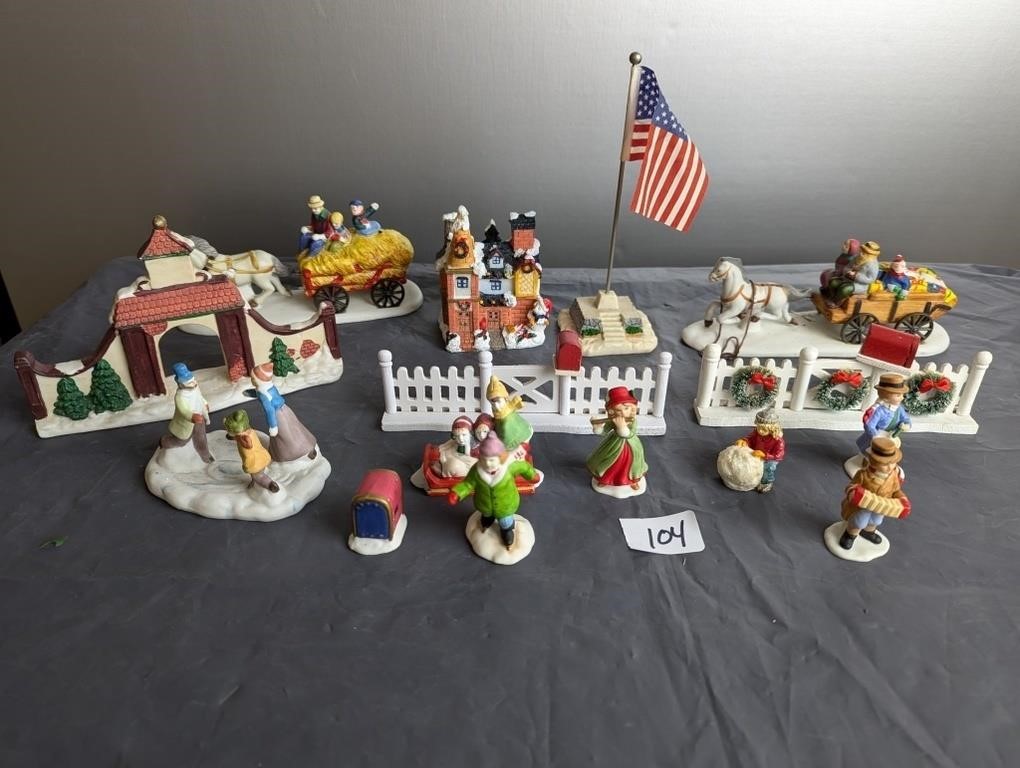 Box Lot of Christmas Village Pieces