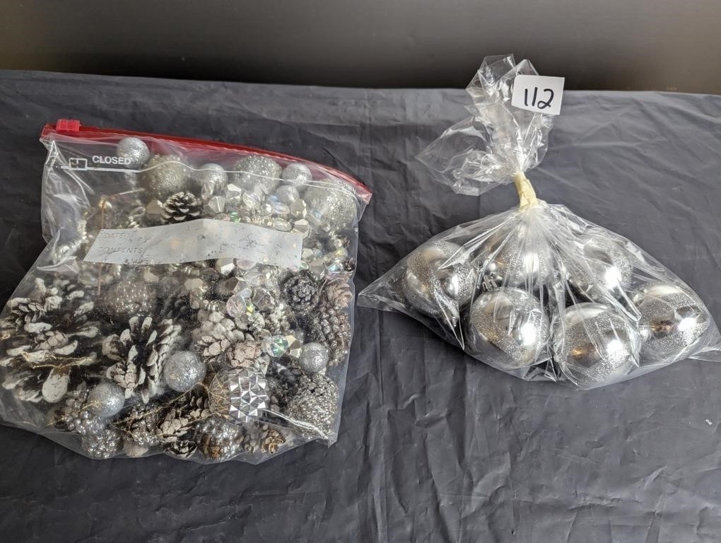 Lot of Various Silver Balls/Pinecone Ornaments