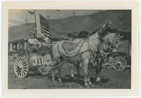 4" x 2.5" woman in horse drawn wagon "B&B 1906"