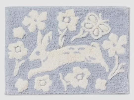 Easter Floral Bunny Bath Rug Light Blue Threshold