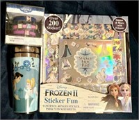 Frozen Travel Mug,Sticker Set, & 3 Bracelets Bundl