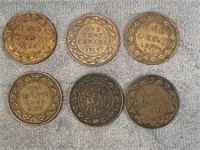 6 Vintage Canadian Pennies