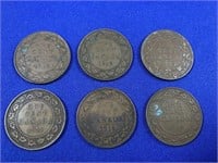 6 Vintage Canadian Pennies