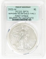 Coin 2021-W Burn.Silver Eagle1st St PCGS SP70 T2