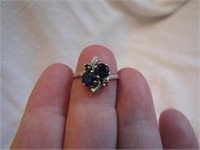 14K White Gold Sapphire & Diamond Ring Size 5&3/4