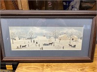 Vintage framed under glass Amish winter print