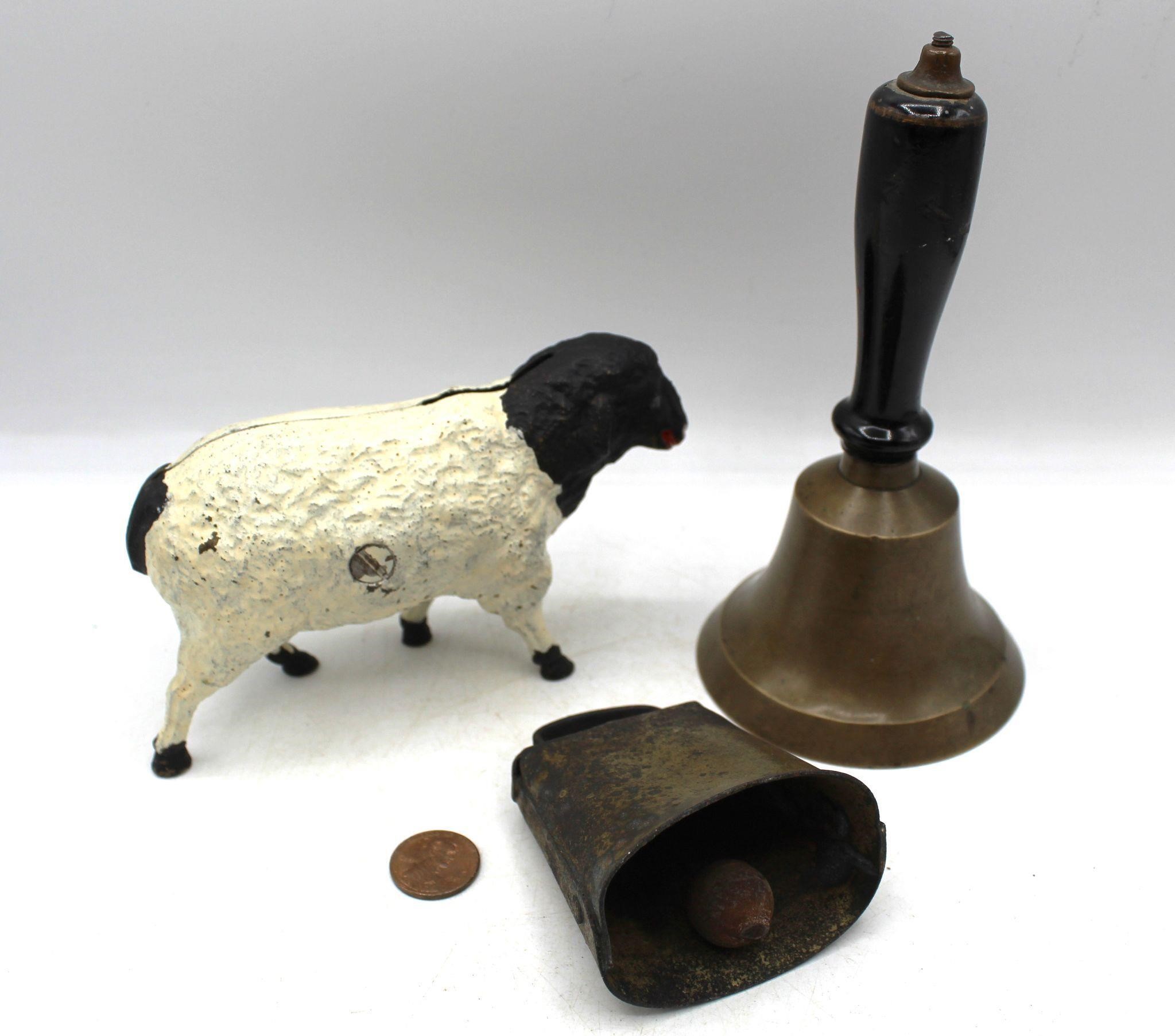 Hand-Painted Cast Iron Sheep, Cow & School Bells