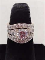 .925 Marked 4.00ct White Topaz 3pc Bridal Rings