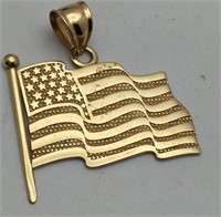 14k Gold American Flag Remember 9/11 Pendant