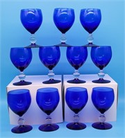 Set of 11 Cobalt Ball Stem Glasses Wine Water Gobl