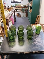 Lot of 6 Green Glassware Glasses