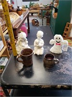 2 Kids Figures, Ghost & 2 Pottery Mugs