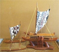 Hawaiian Koa Wood Boat Models, Signed