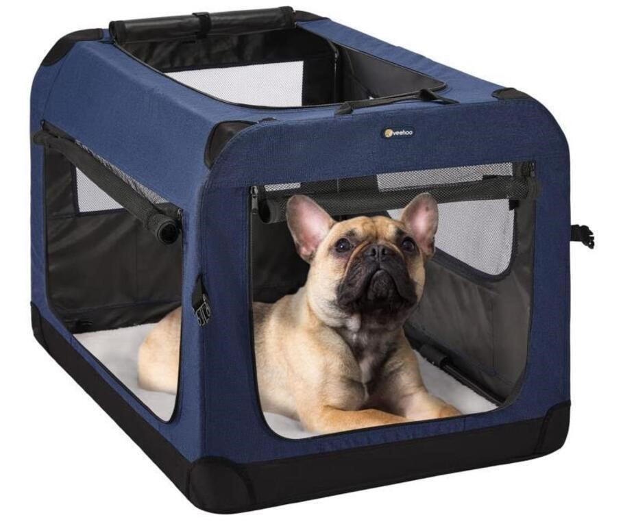 Veehoo 24" Folding Soft Dog Crate, 3-Door Kennel