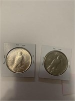 1923-S AND 1923-D  AU MORAGN PEACE DOLLARS