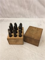 Vintage Steel Number Stamps 1-9  in Wooden Box