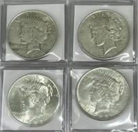 Four 1923 Peace Dollars (90% Silver).