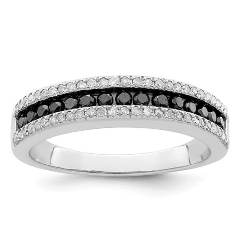 Sterling Silver  Black and White Diamond Band