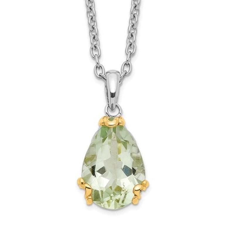 Sterling Silver 14Kt Green Quartz Necklace