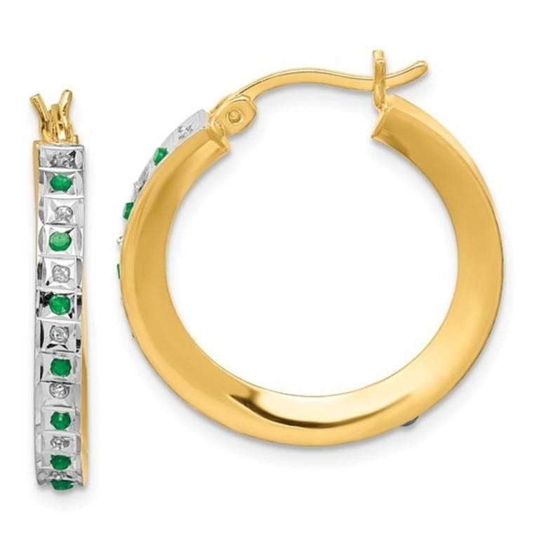 Sterling Silver 18K Diamond Emerald Earrings