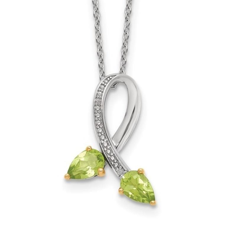 Sterling Silver 14 Kt  Peridot Diamond Necklace