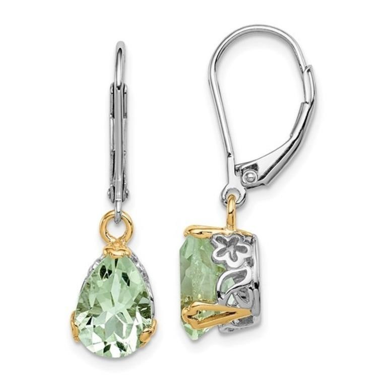 Sterling Silver 14 Kt Green Quartz Earrings