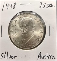 1948 Austria Silver 25 Schillings