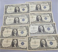 8 Pcs 1957 $1 Silver Certificate