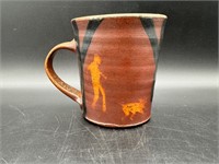 Hand Crafted & signed Pottery Mug w/scene in glaze