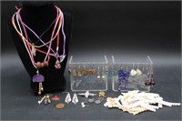 70+ Vintage Costume Earrings, Silk Cord Necklaces+