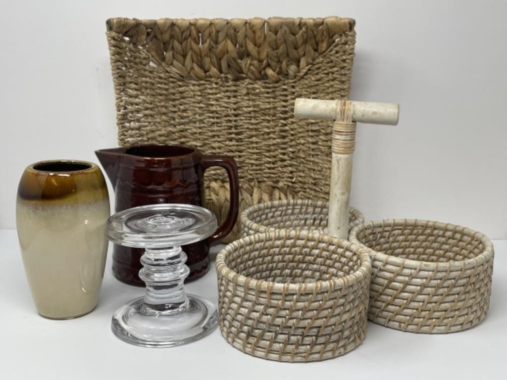 Baskets, Pottery and Candleholder