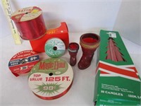 Vintage Christmas Ribbon, Santa boots, candles