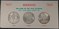 SILVER 3-COIN MEXICO 1968 25 PESOS T-1,T-2,T-3 SET