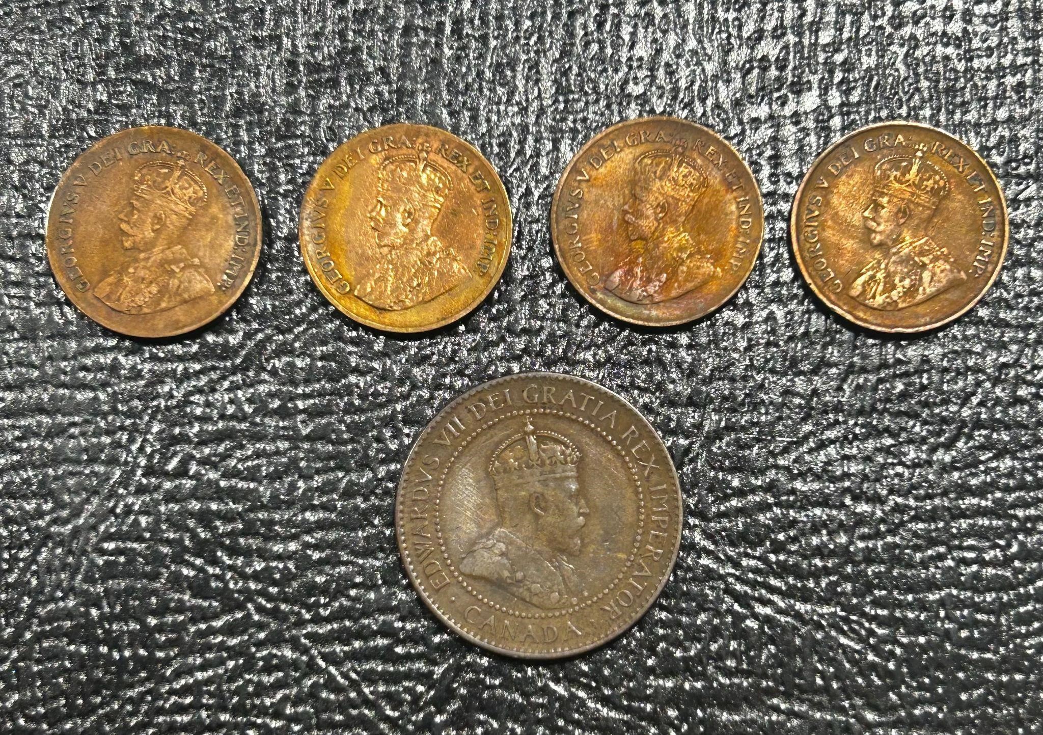 Canada 1906 thru 1930's Pennies Lot of (5)