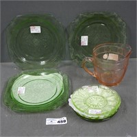 Assorted Pink & Green Depression Glassware