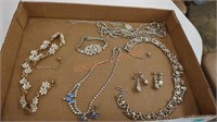 Vintage costume jewelry rhinestone tray lot