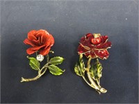 Lot of 2 Rose Style Brooches